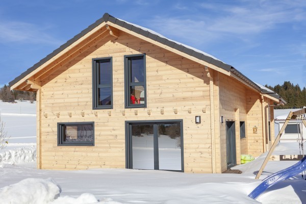 Alliance entre pierres et madrier dans un paysage enneigé (Les Etraches)